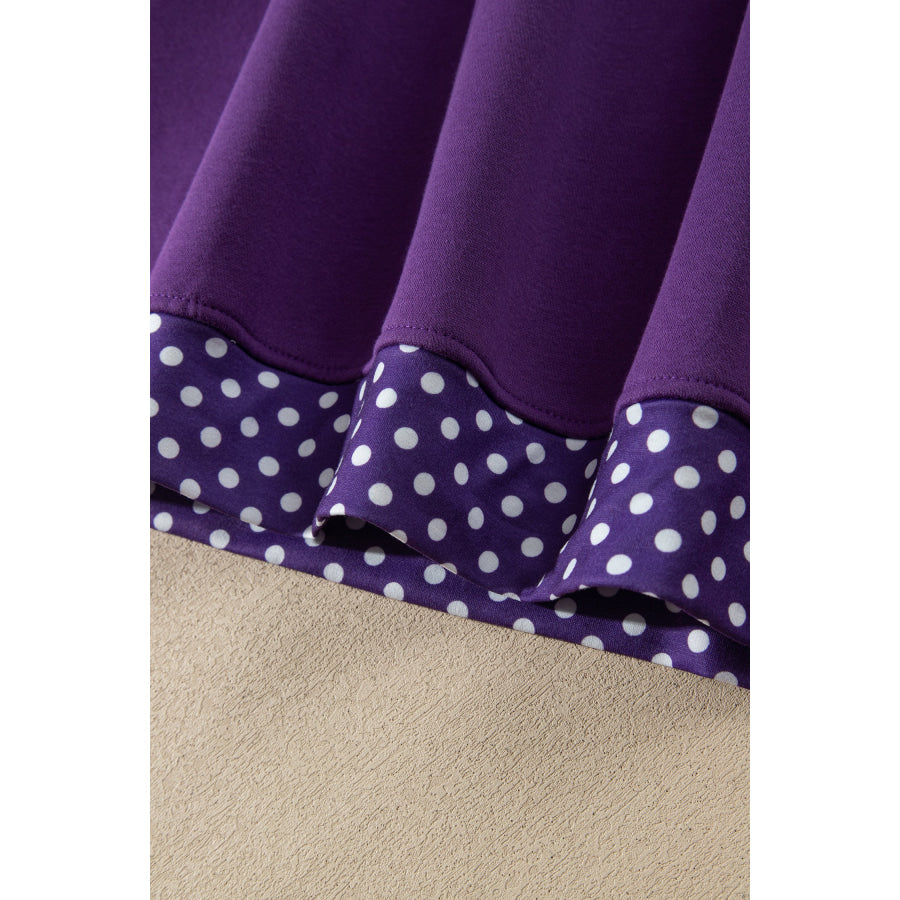 Tillandsia Purple Polka Dot Patchwork Round Neck Plus Size Sweatshirt Size/Plus Sweatshirts & Hoodies