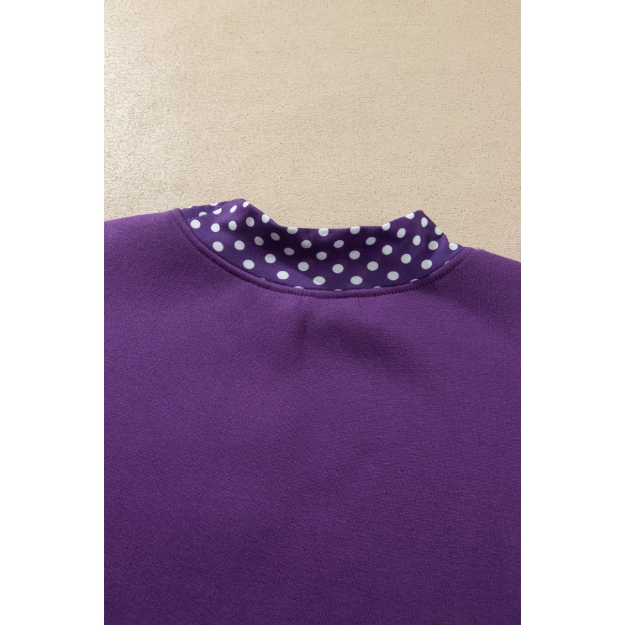 Tillandsia Purple Polka Dot Patchwork Round Neck Plus Size Sweatshirt Size/Plus Sweatshirts & Hoodies