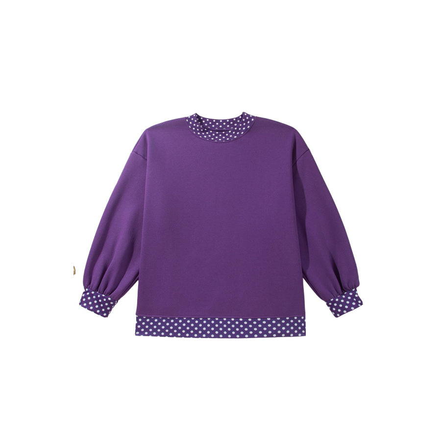 Tillandsia Purple Polka Dot Patchwork Round Neck Plus Size Sweatshirt Size/Plus Sweatshirts & Hoodies