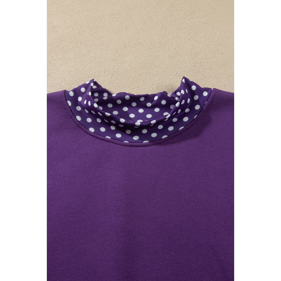 Tillandsia Purple Polka Dot Patchwork Round Neck Plus Size Sweatshirt Size/Plus Sweatshirts & Hoodies