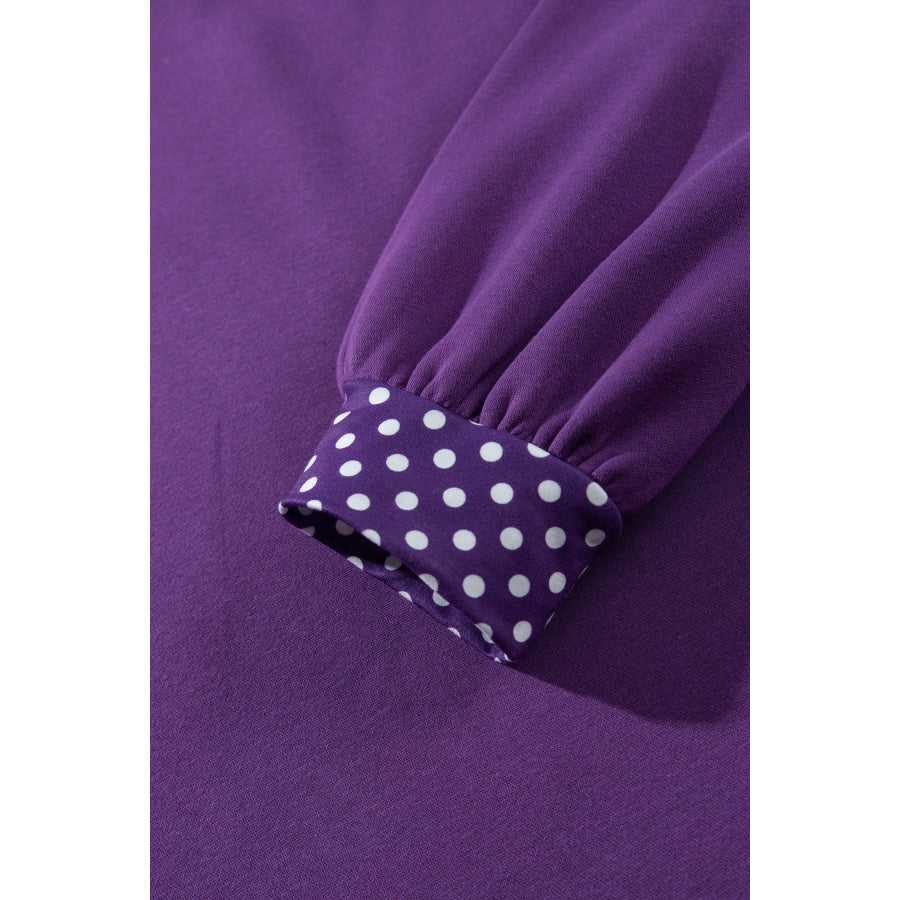 Tillandsia Purple Polka Dot Patchwork Round Neck Plus Size Sweatshirt Size/Plus Sweatshirts & Hoodies