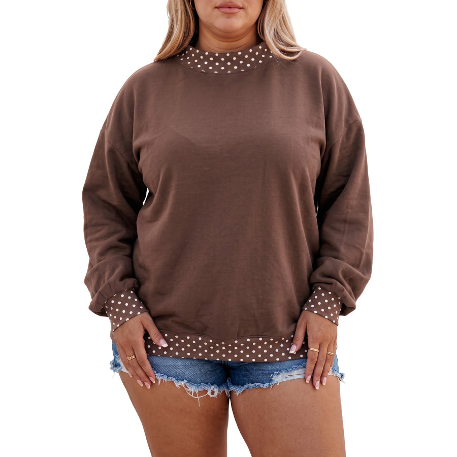 Tillandsia Purple Polka Dot Patchwork Round Neck Plus Size Sweatshirt Size/Plus Sweatshirts & Hoodies