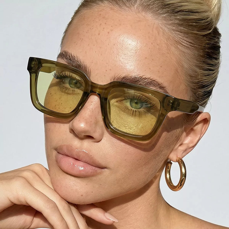 Tinted Lenses Square Frame Sunglasses Matcha Green / One Size Apparel and Accessories