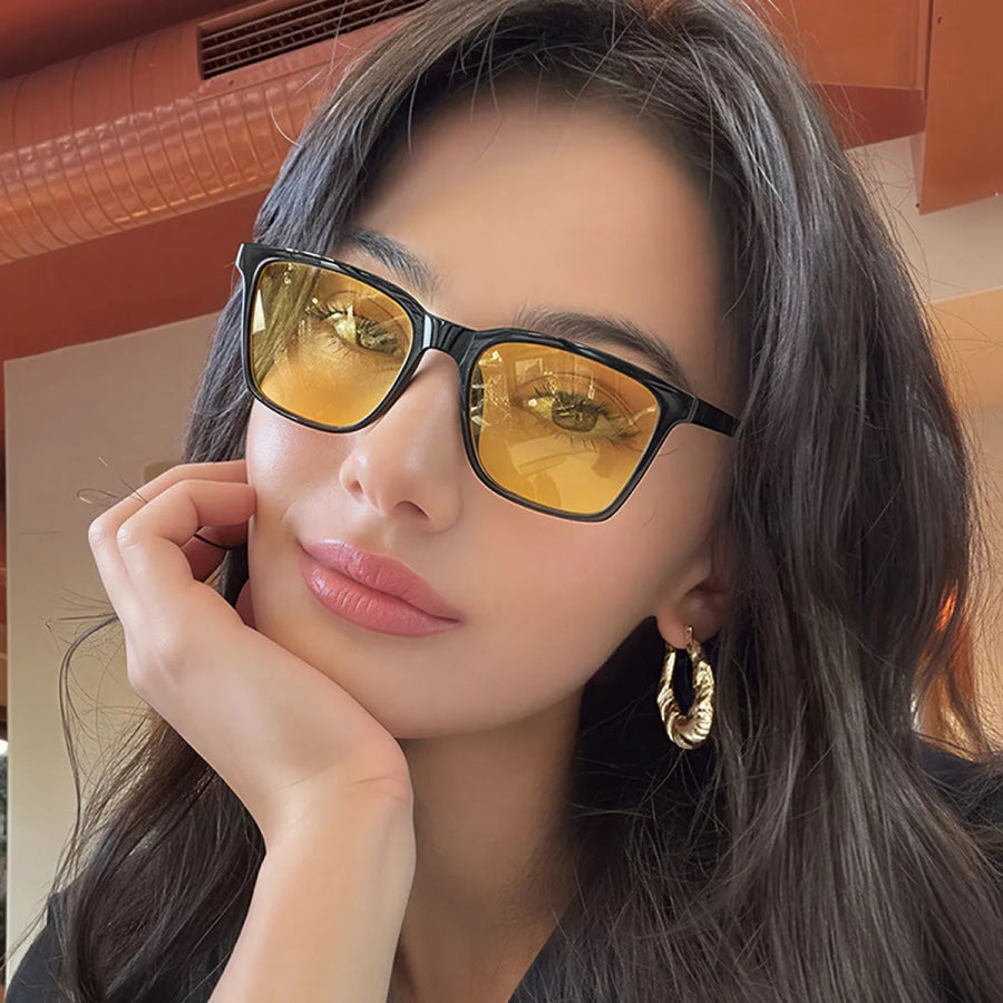 Tinted Lenses Square Sunglasses Light Yellow / One Size Apparel and Accessories