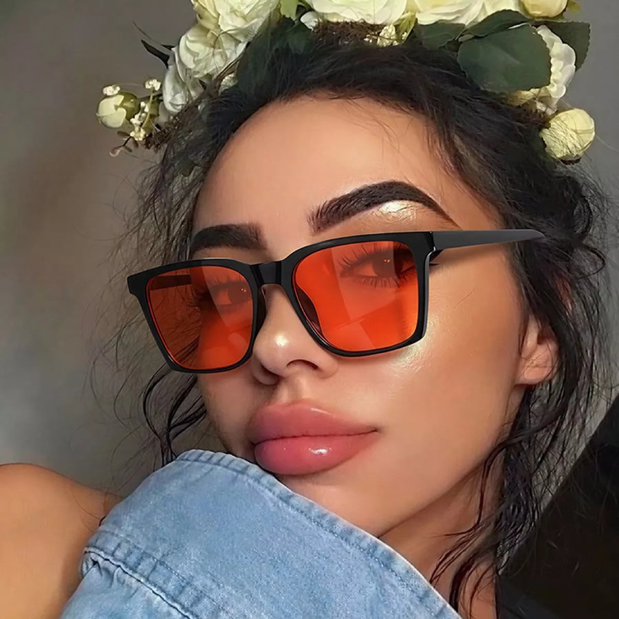 Tinted Lenses Square Sunglasses Orange / One Size Apparel and Accessories
