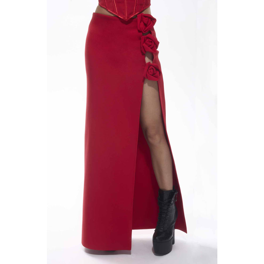 Tita Bandage Flower Decorated Maxi Skirt Red S Women’s Fashion - Women’s Clothing - Skirt - Straight Skirt