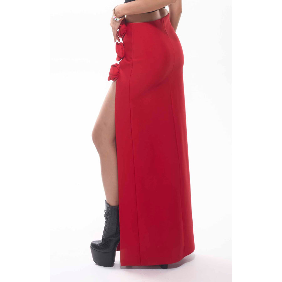 Tita Bandage Flower Decorated Maxi Skirt Red Women’s Fashion - Women’s Clothing - Skirt - Straight Skirt