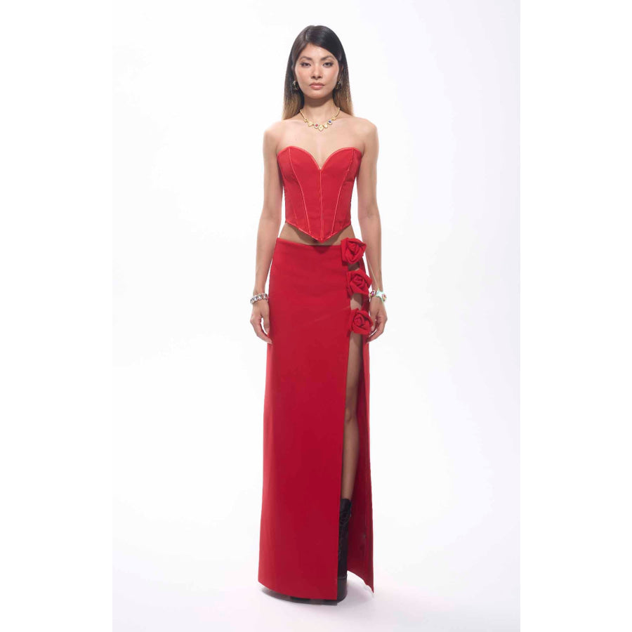 Tita Bandage Flower Decorated Maxi Skirt Red Women’s Fashion - Women’s Clothing - Skirt - Straight Skirt