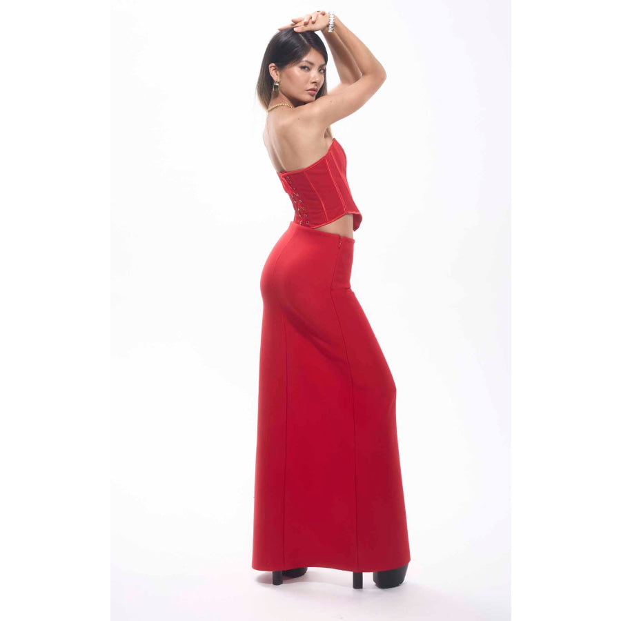 Tita Bandage Flower Decorated Maxi Skirt Red Women’s Fashion - Women’s Clothing - Skirt - Straight Skirt