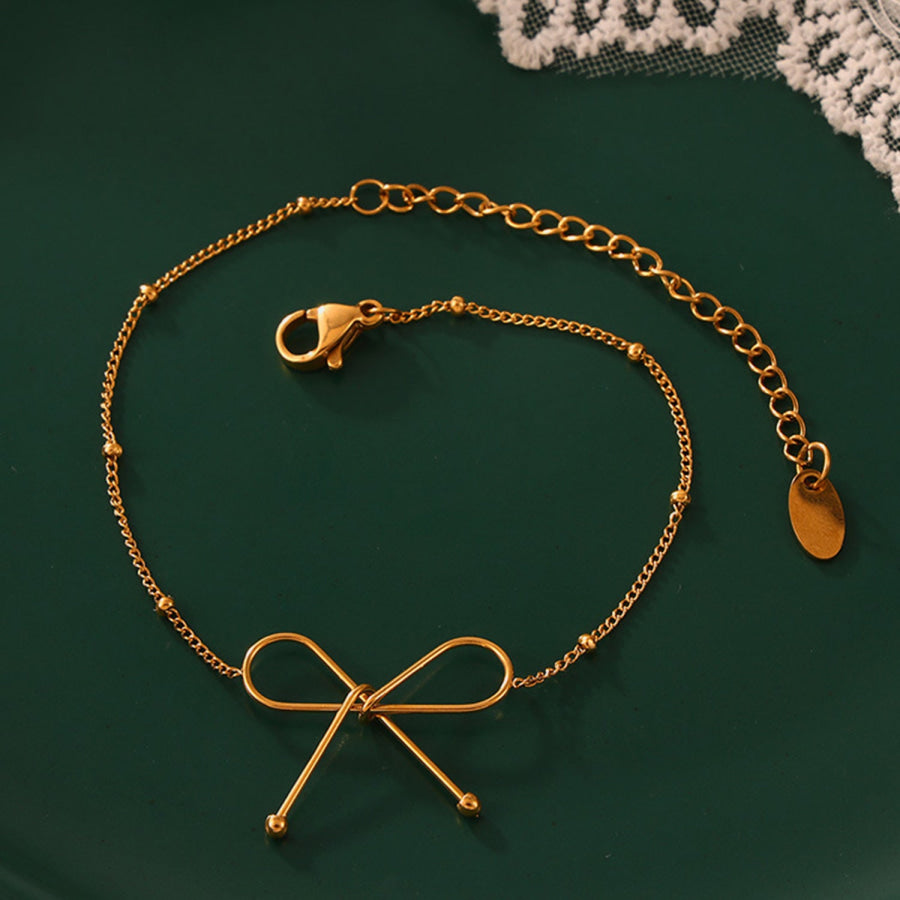Titanium Steel Bow Bracelet Gold / One Size Apparel and Accessories