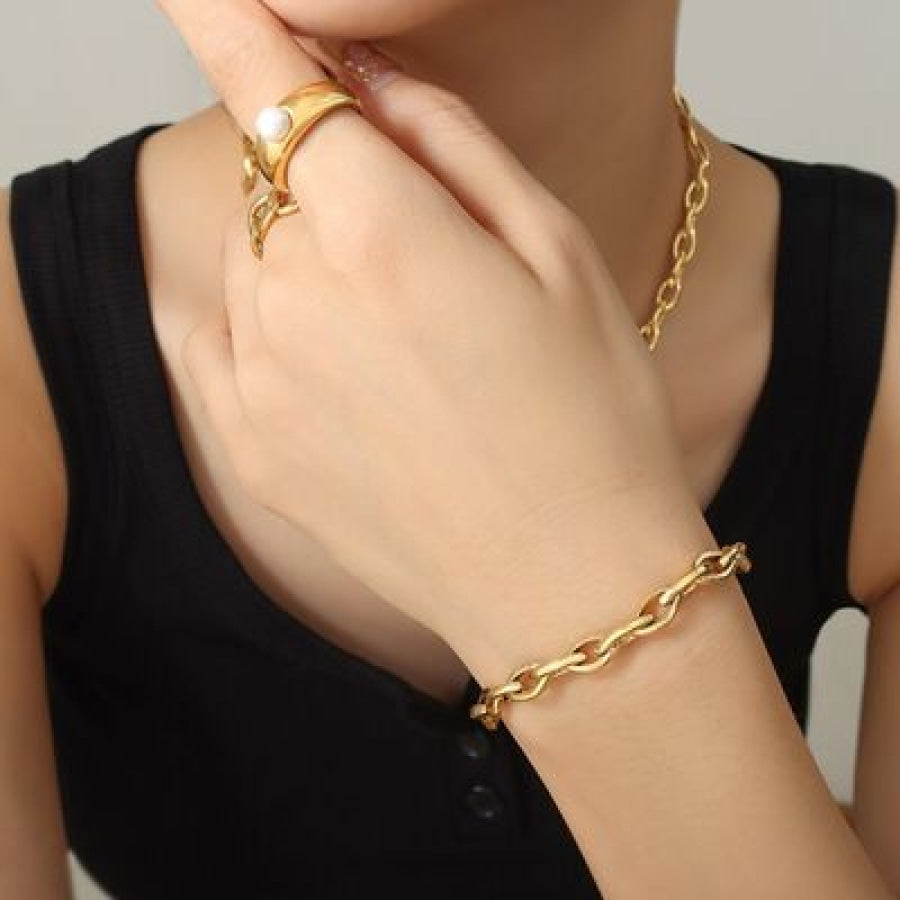 Titanium Steel Chain Bracelet Gold / One Size Apparel and Accessories