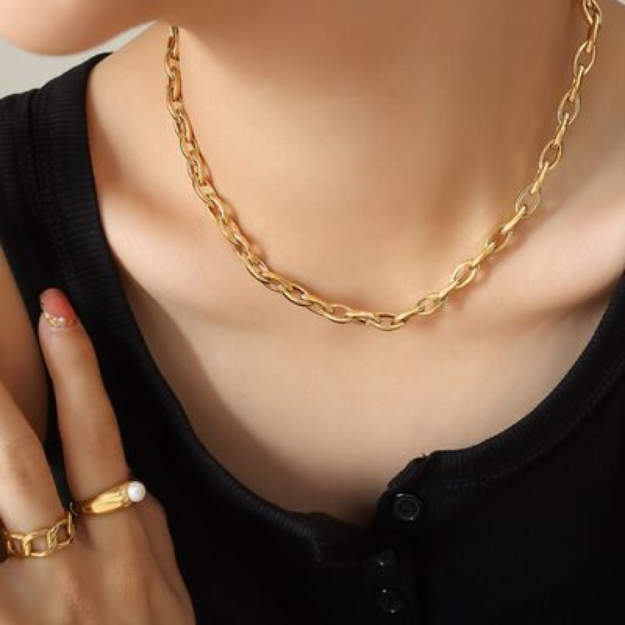 Titanium Steel Chain Necklace Gold / One Size Apparel and Accessories