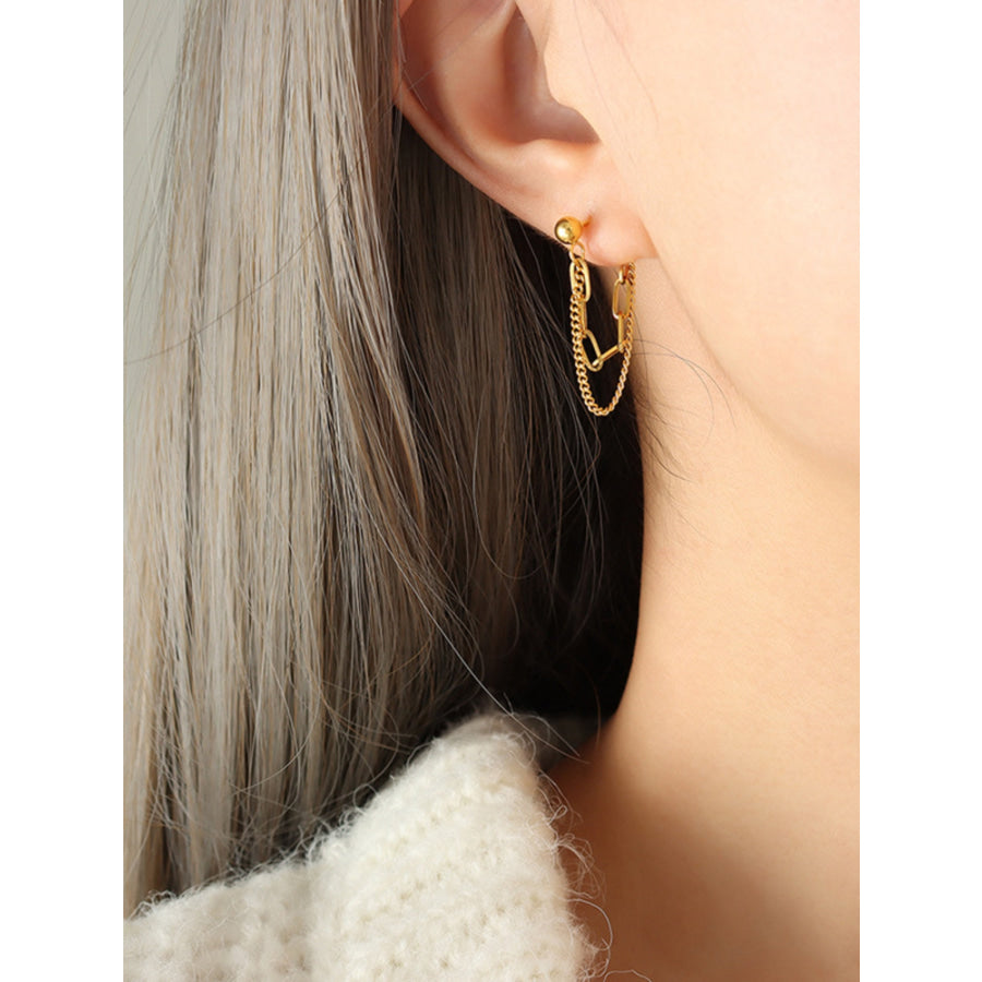 Titanium Steel Double Chain Earrings Gold / One Size Apparel and Accessories