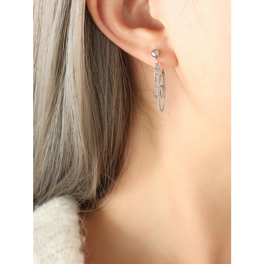 Titanium Steel Double Chain Earrings Silver / One Size Apparel and Accessories