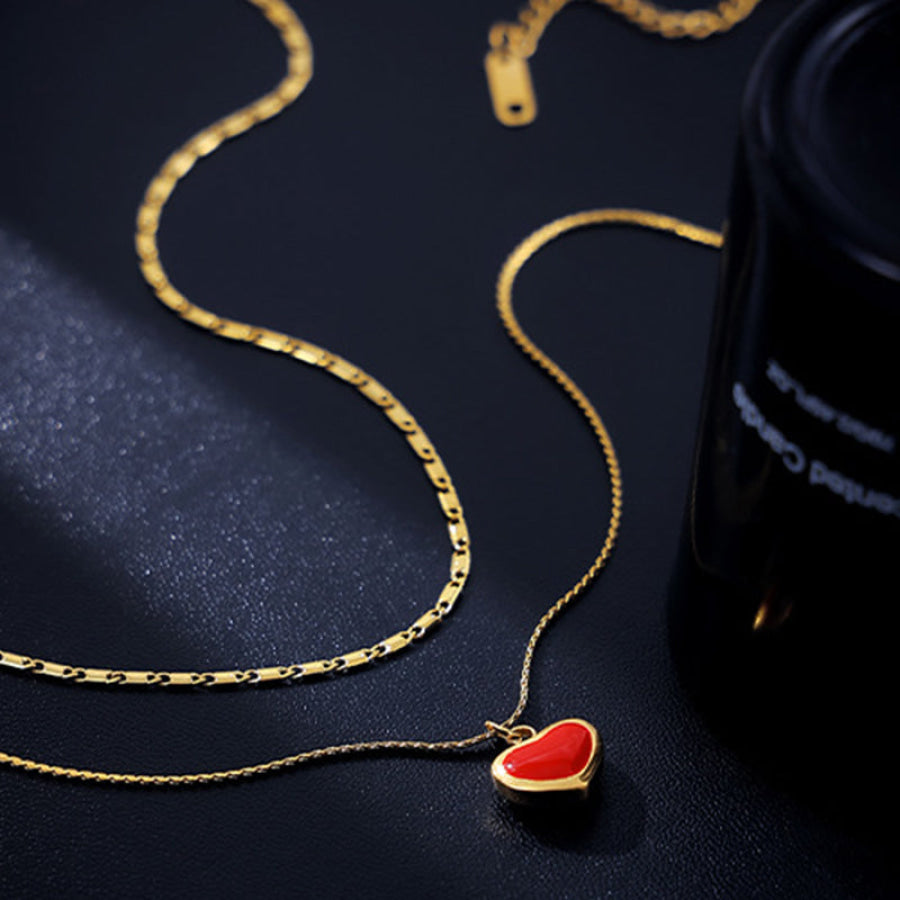 Titanium Steel Drip Oil Heart Necklace Gold / One Size Apparel and Accessories