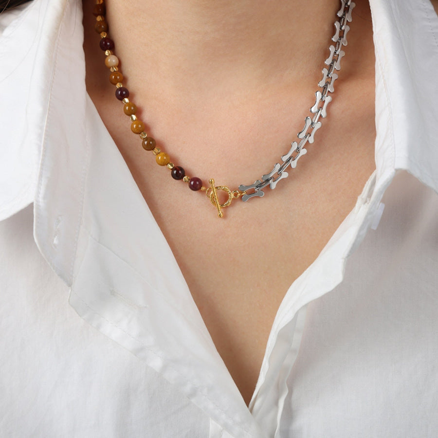 Titanium Steel Egg Yolk Stone Necklace Silver / One Size Apparel and Accessories