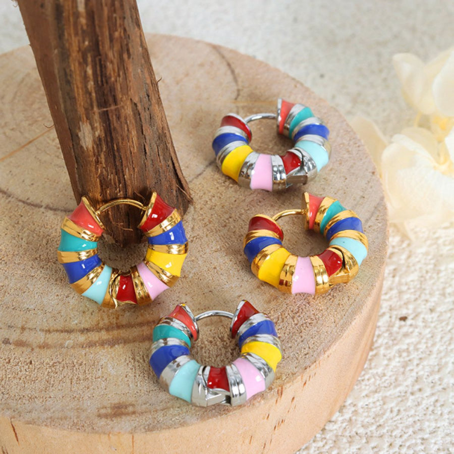 Titanium Steel Enamel Hoop Earrings Apparel and Accessories