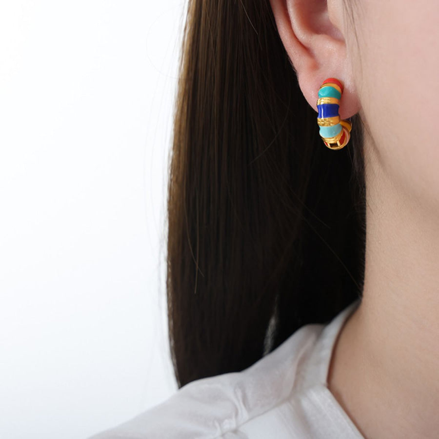 Titanium Steel Enamel Hoop Earrings Apparel and Accessories