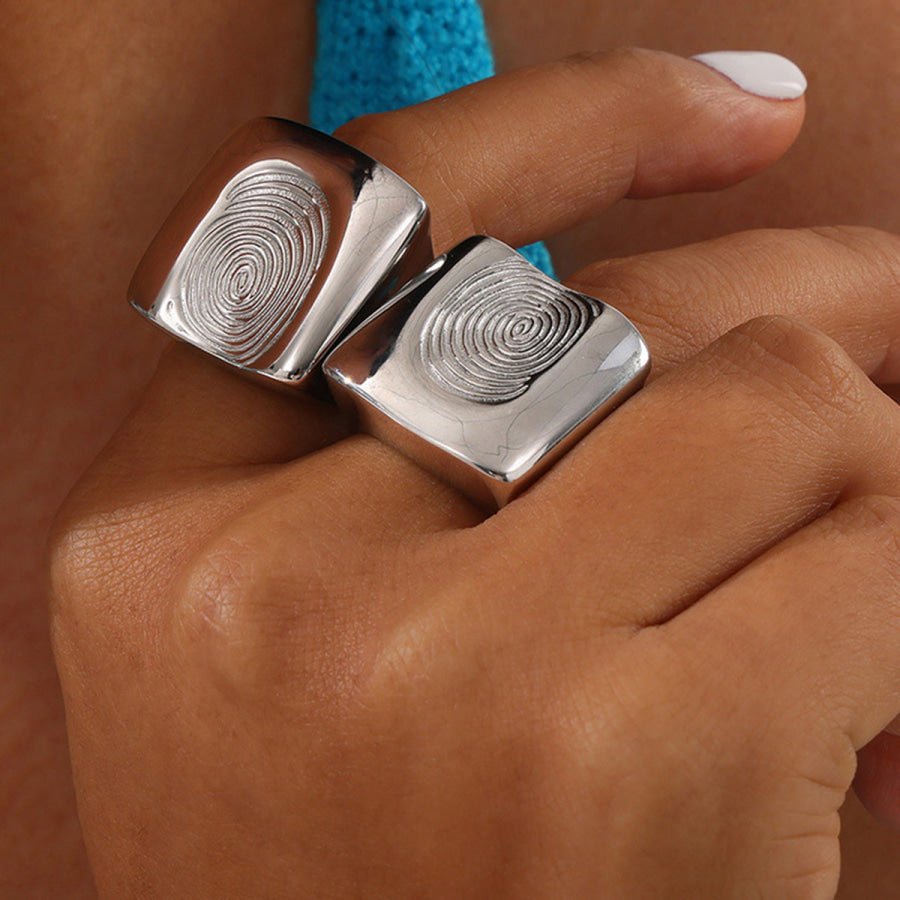 Titanium Steel Fingerprint Signet Ring Silver / 5 Apparel and Accessories
