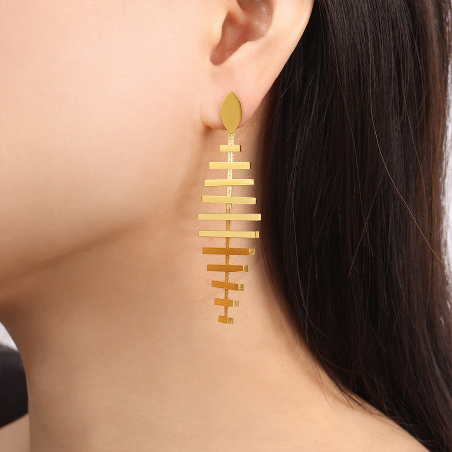 Titanium Steel Fishbone Shape Earrings Gold / One Size Apparel and Accessories