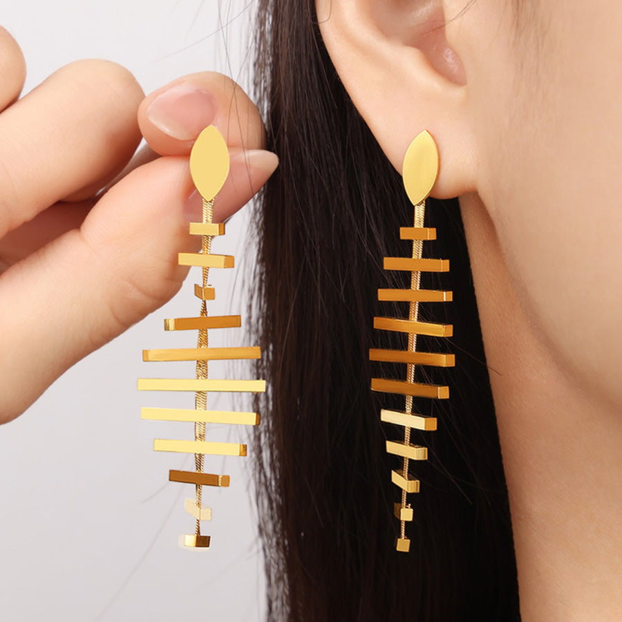 Titanium Steel Fishbone Shape Earrings Gold / One Size Apparel and Accessories