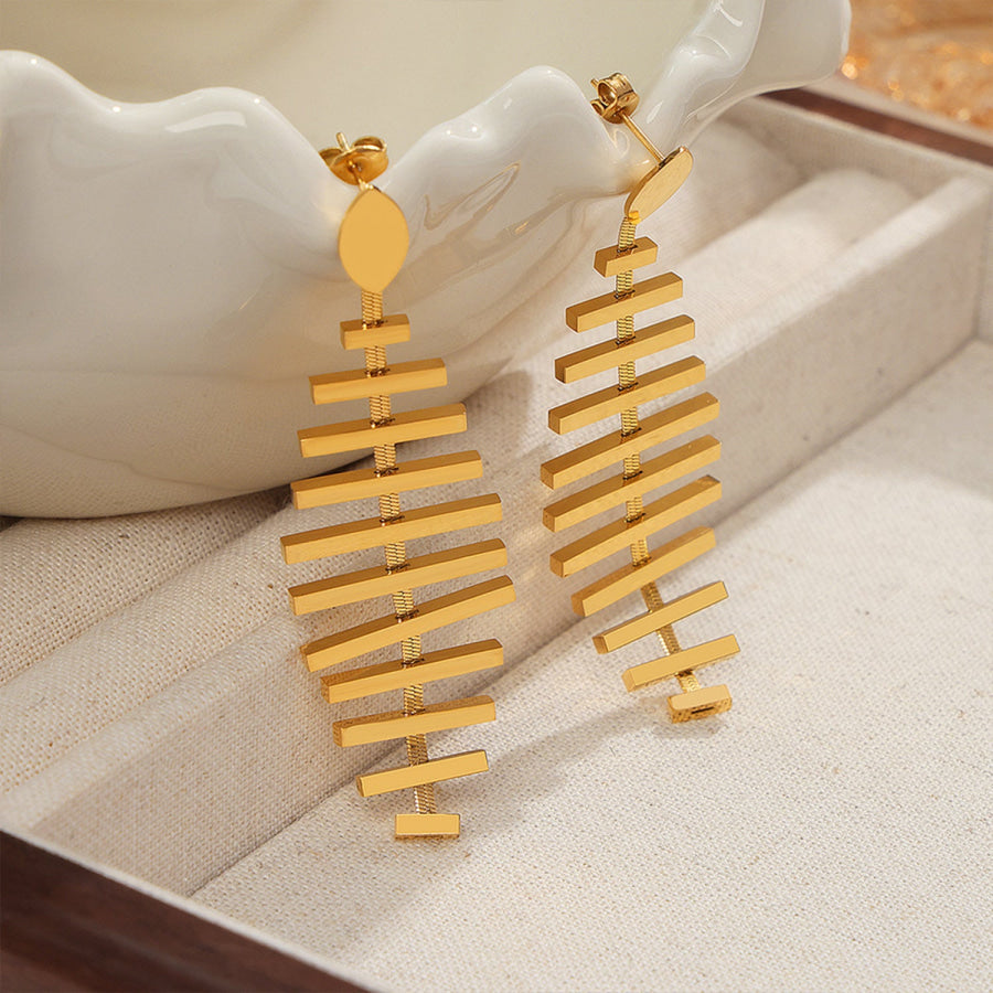 Titanium Steel Fishbone Shape Earrings Gold / One Size Apparel and Accessories