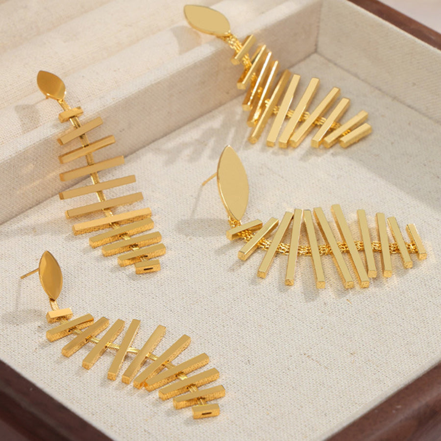 Titanium Steel Fishbone Shape Earrings Gold / One Size Apparel and Accessories