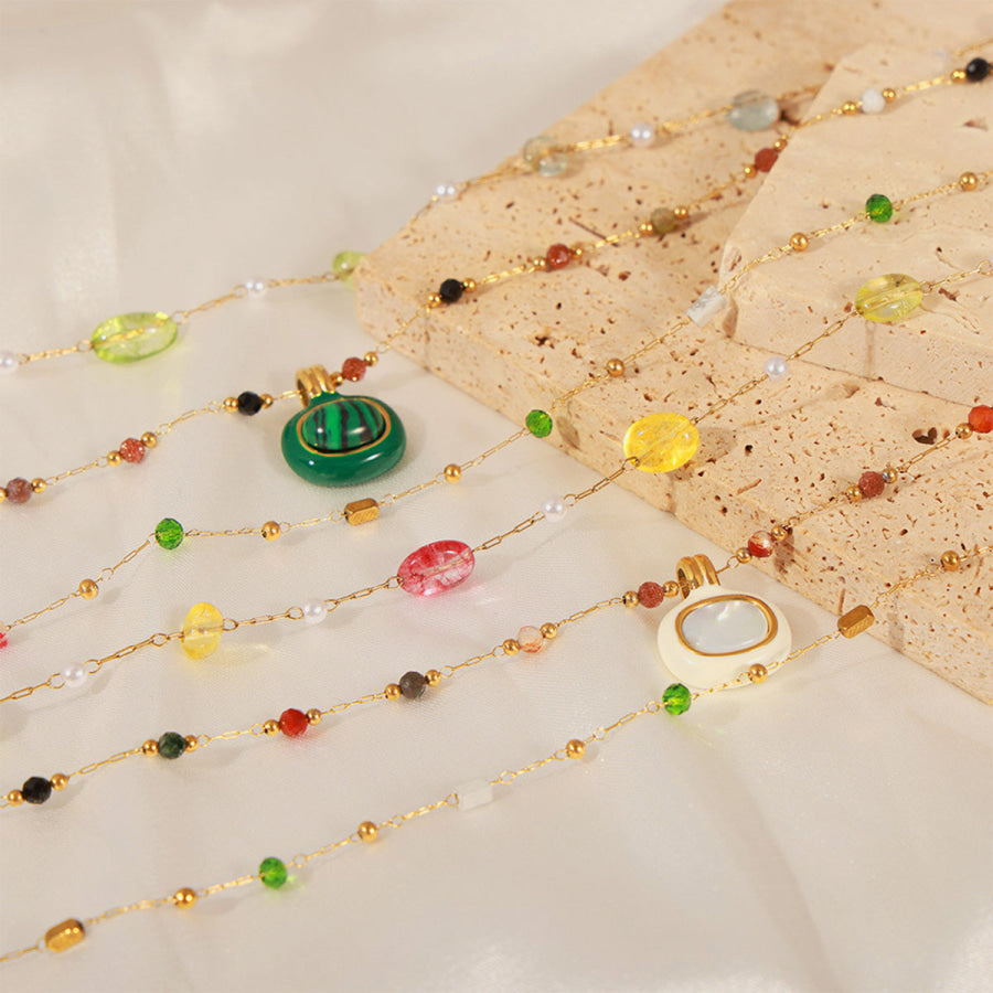 Titanium Steel Gold - plated Bead Necklace Apparel and Accessories