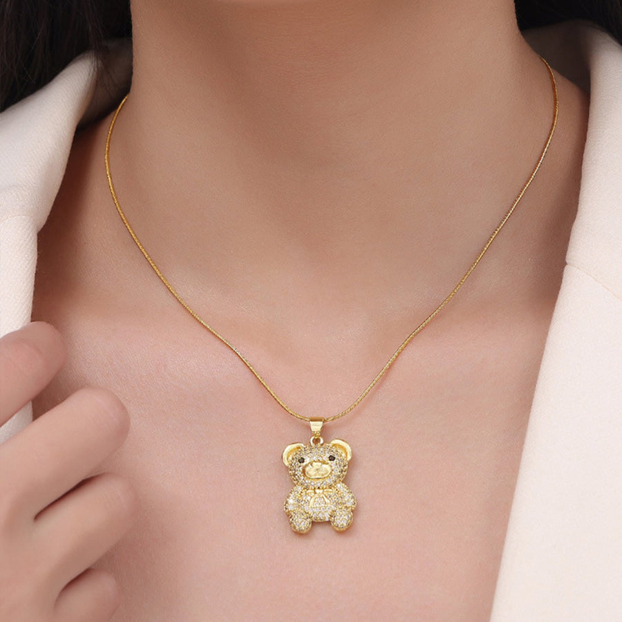 Titanium Steel Gold - Plated Bear Pendant Necklace Apparel and Accessories