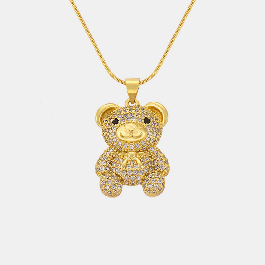 Titanium Steel Gold - Plated Bear Pendant Necklace Style B / One Size Apparel and Accessories