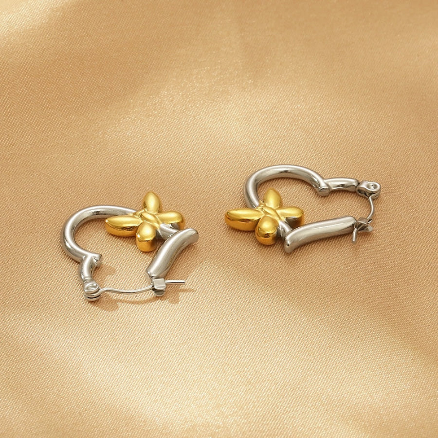 Titanium Steel Heart &amp; Butterfly Earrings Gold/Silver / One Size Apparel and Accessories
