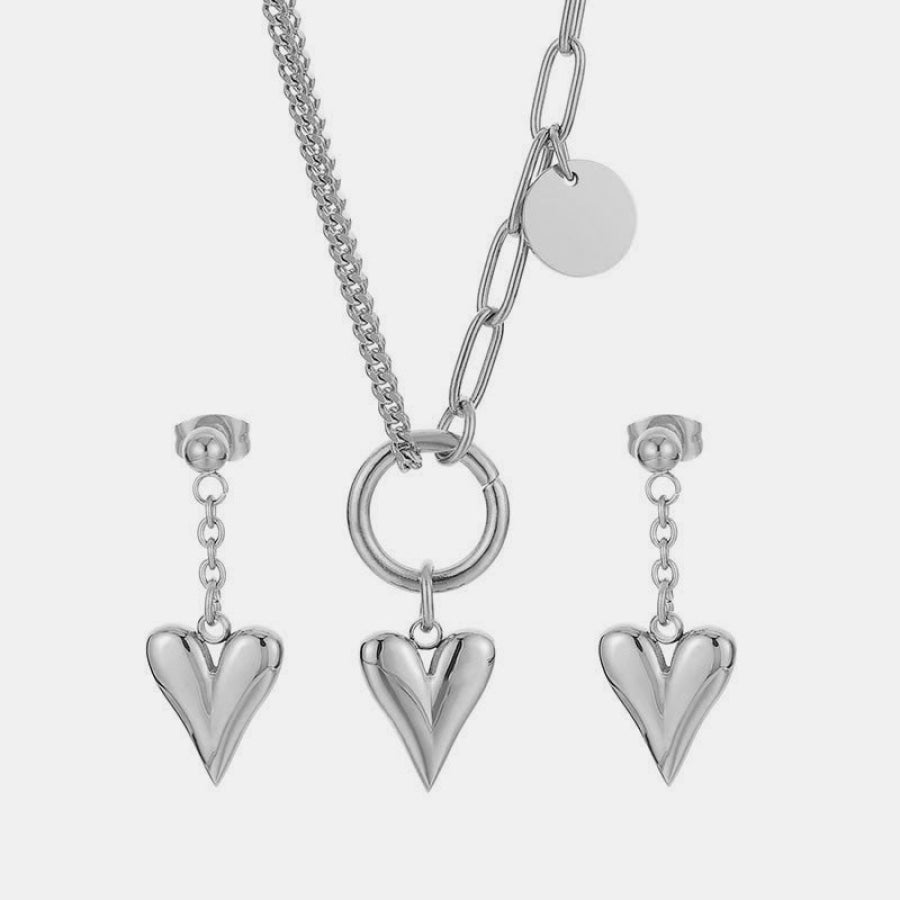 Titanium Steel Heart Necklace and Drop Earrings Jewelry Set Apparel Accessories