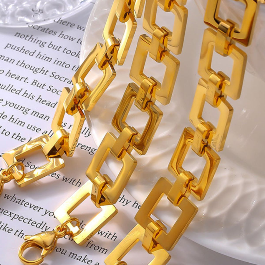 Titanium Steel Hollow Square Chain Bracelet Gold / One Size Apparel and Accessories