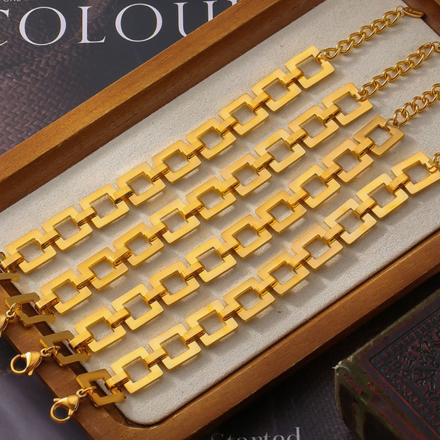 Titanium Steel Hollow Square Chain Bracelet Gold / One Size Apparel and Accessories