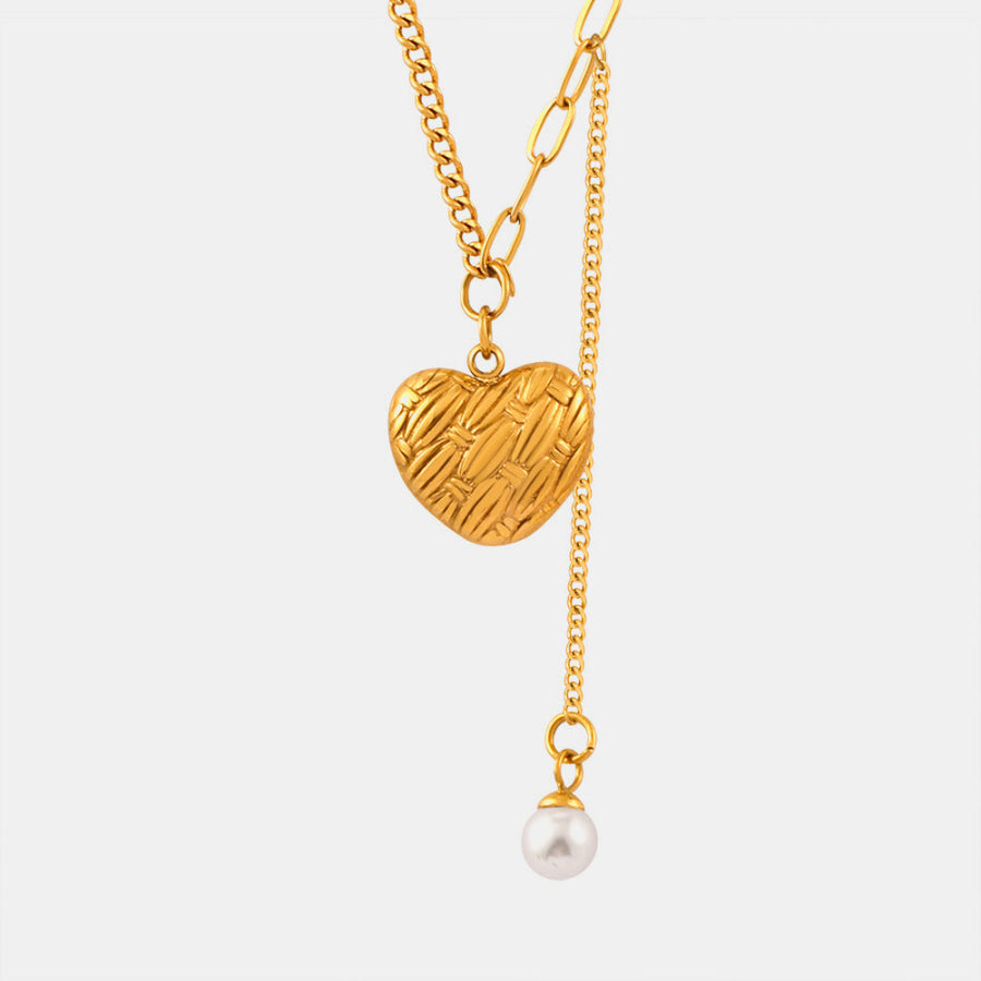 Titanium Steel Imitation Pearl Heart Pendant Necklace Gold / One Size Apparel and Accessories