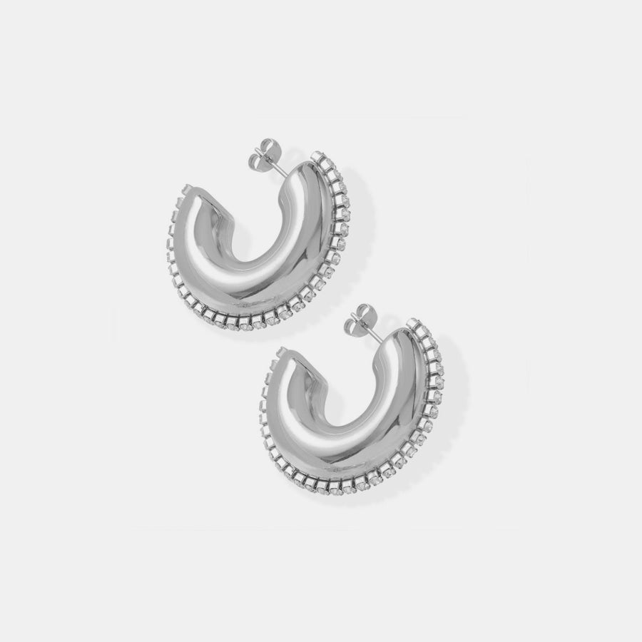 Titanium Steel Inlaid Zircon C - Hoop Earrings Silver / One Size Apparel and Accessories