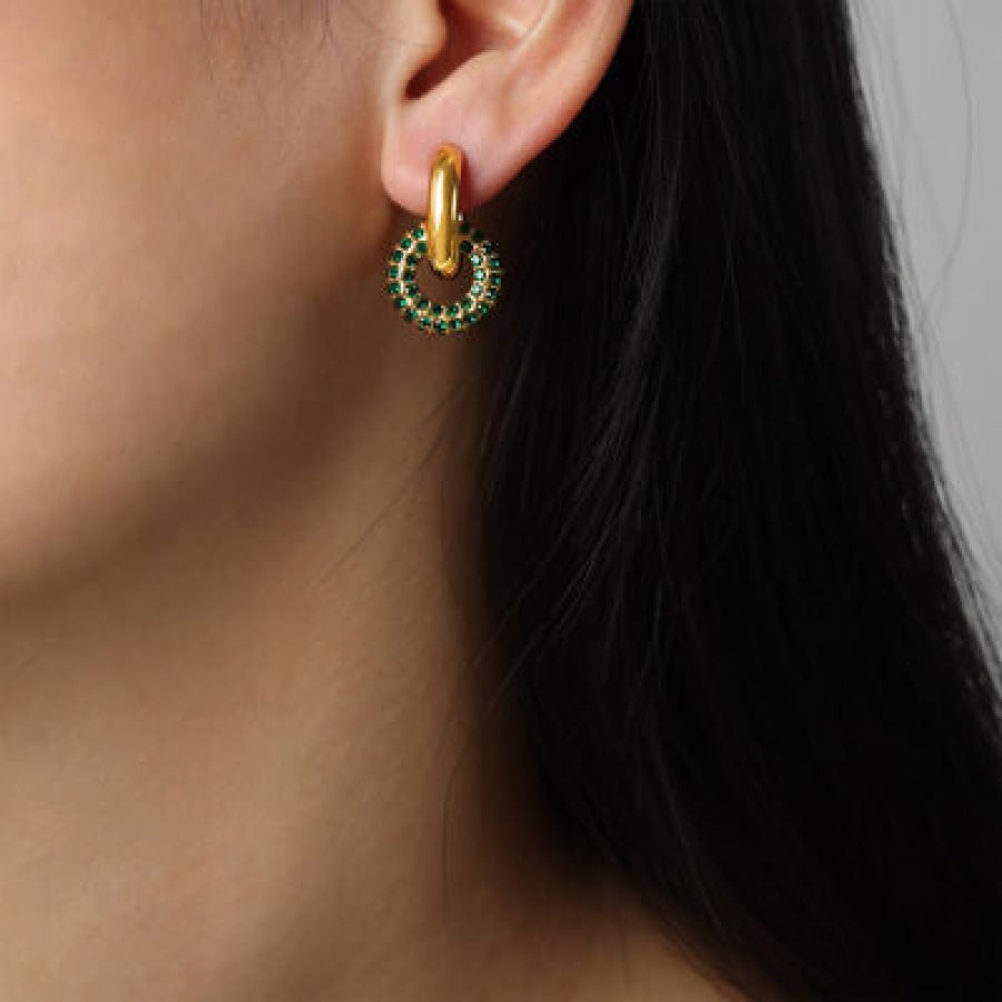 Titanium Steel Inlaid Zircon Double-Hoop Earrings Green / One Size Clothing