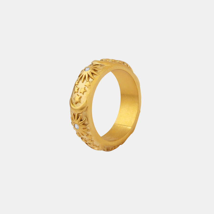 Titanium Steel Inlaid Zircon Embossed Ring Gold / 6 Apparel and Accessories