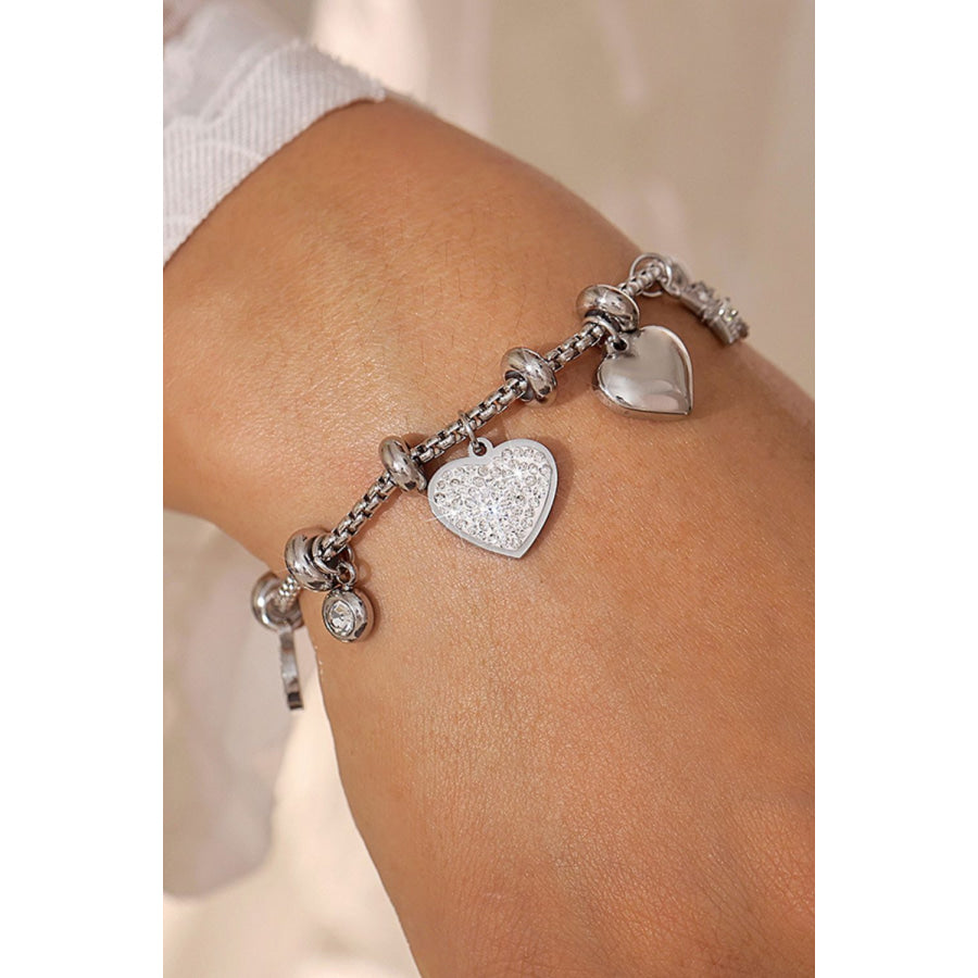 Titanium Steel Inland Zircon Heart Charm Bracelet Silver / One Size Apparel and Accessories