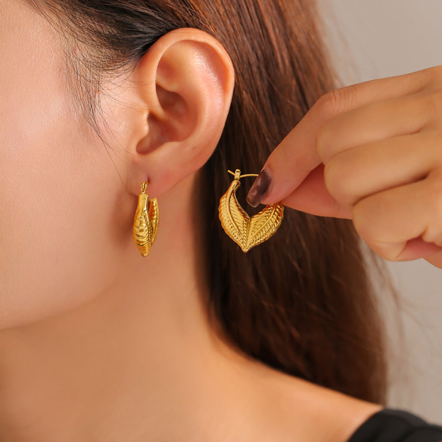 Titanium Steel Leaf Shape Earrings Gold / One Size Apparel and Accessories