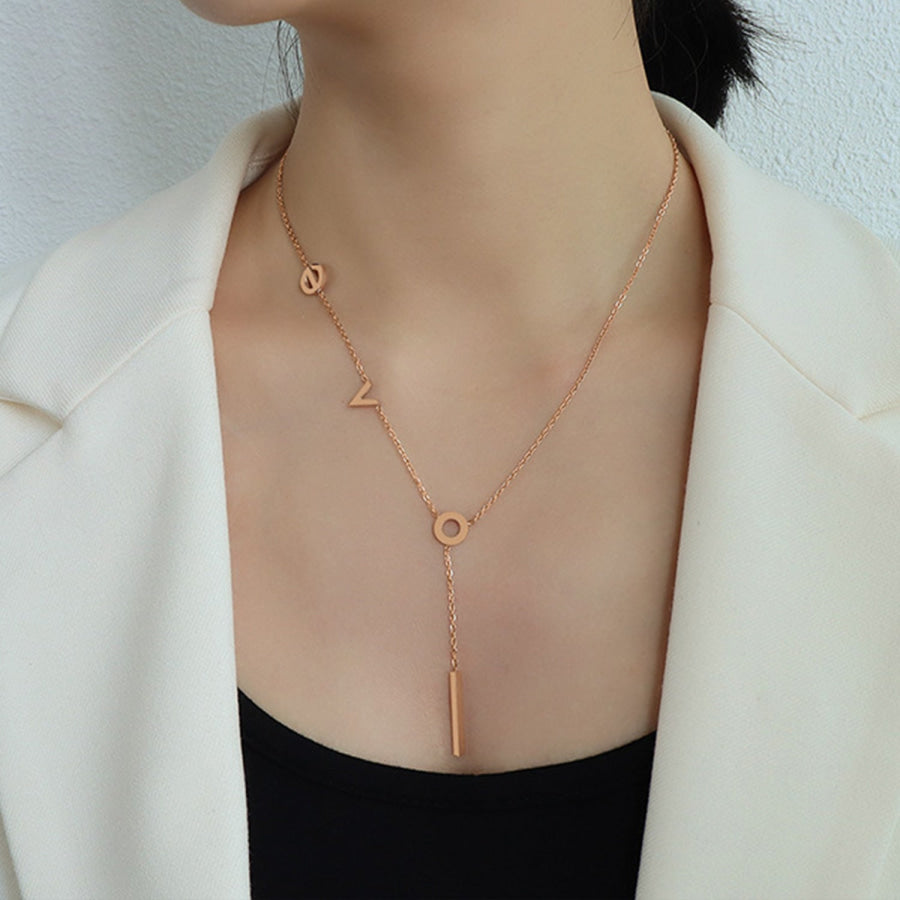 Titanium Steel Letter Necklace Rose Gold / One Size Apparel and Accessories