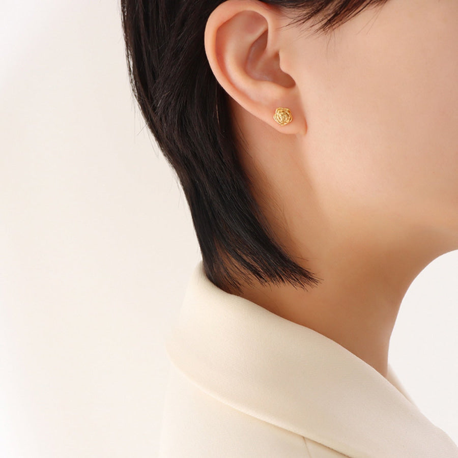 Titanium Steel Rose Stud Earrings Apparel and Accessories
