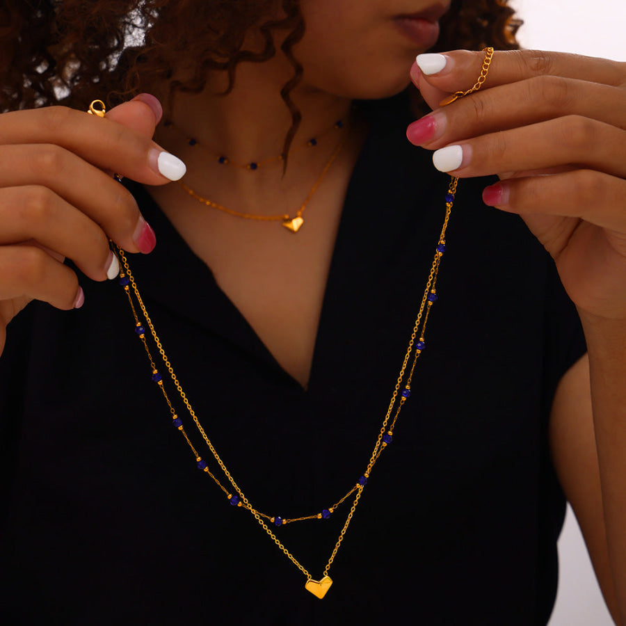 Titanium Steel Section Crystal Double-Layered Necklace Gold / One Size Apparel and Accessories