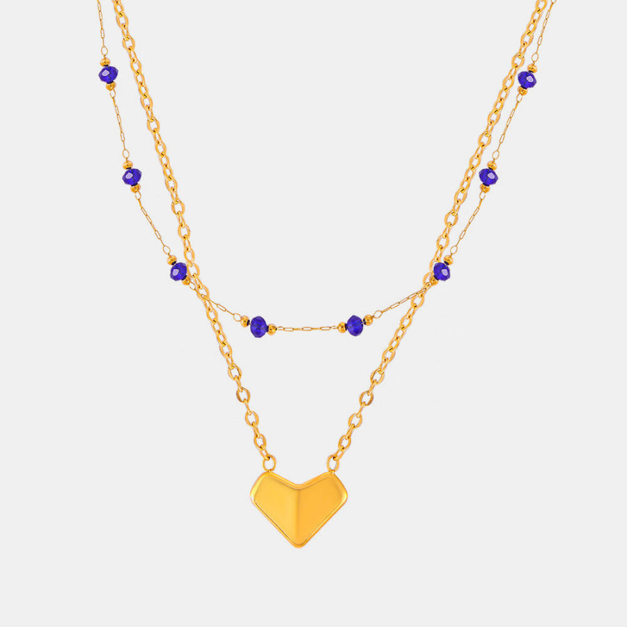 Titanium Steel Section Crystal Double-Layered Necklace Gold / One Size Apparel and Accessories