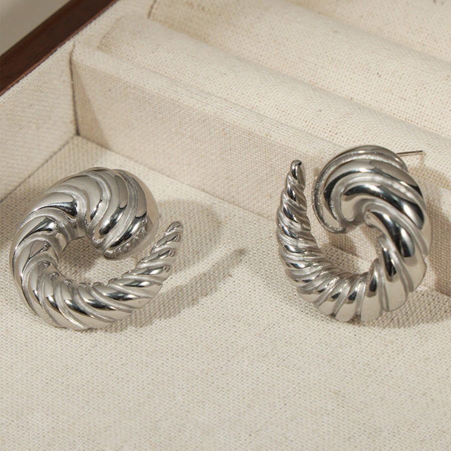 Titanium Steel Spiral Shape Stud Earrings Silver / One Size Apparel and Accessories