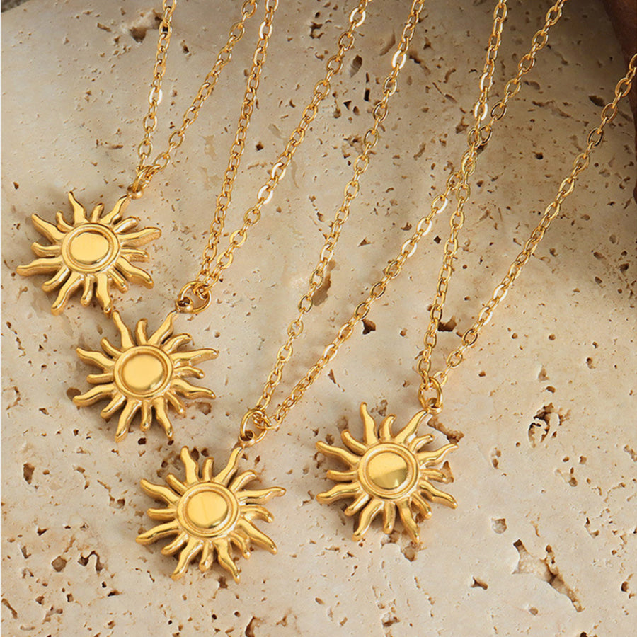 Titanium Steel Sun Shape Pendant Necklace Gold / One Size Apparel and Accessories