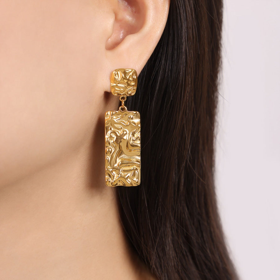 Titanium Steel Textured Geometric Earrings Gold / One Size Apparel and Accessories
