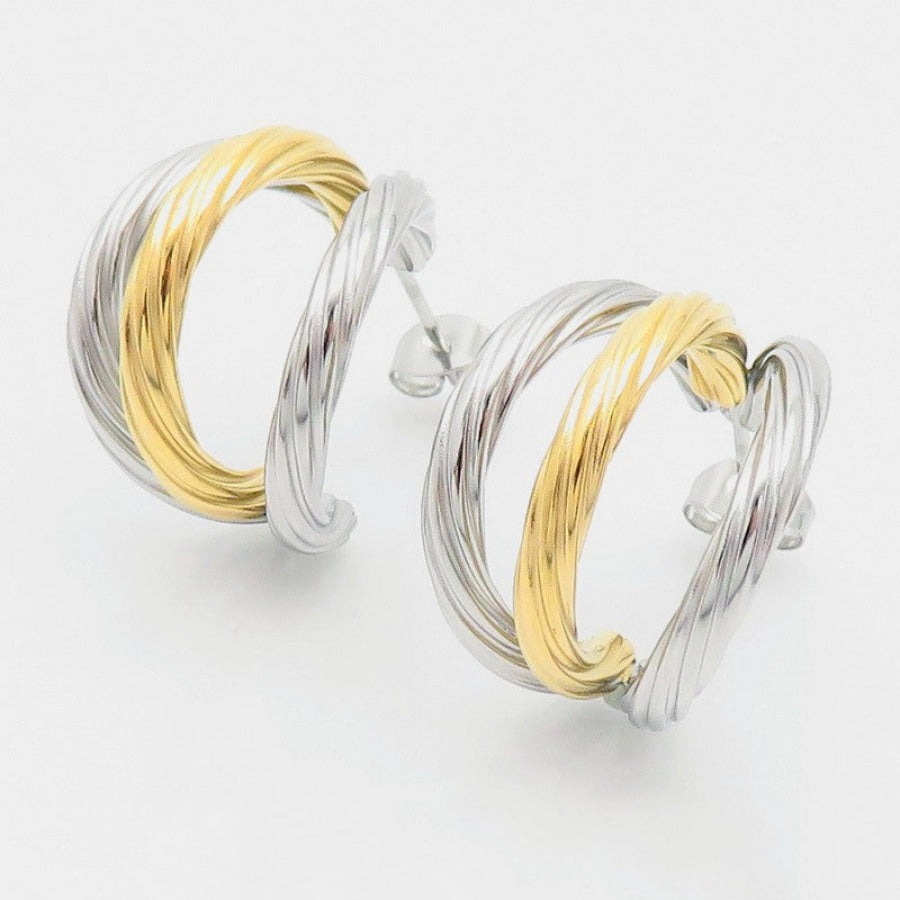 Titanium Steel Three - Layered C - Hoop Earrings Gold/Silver / One Size Apparel and Accessories