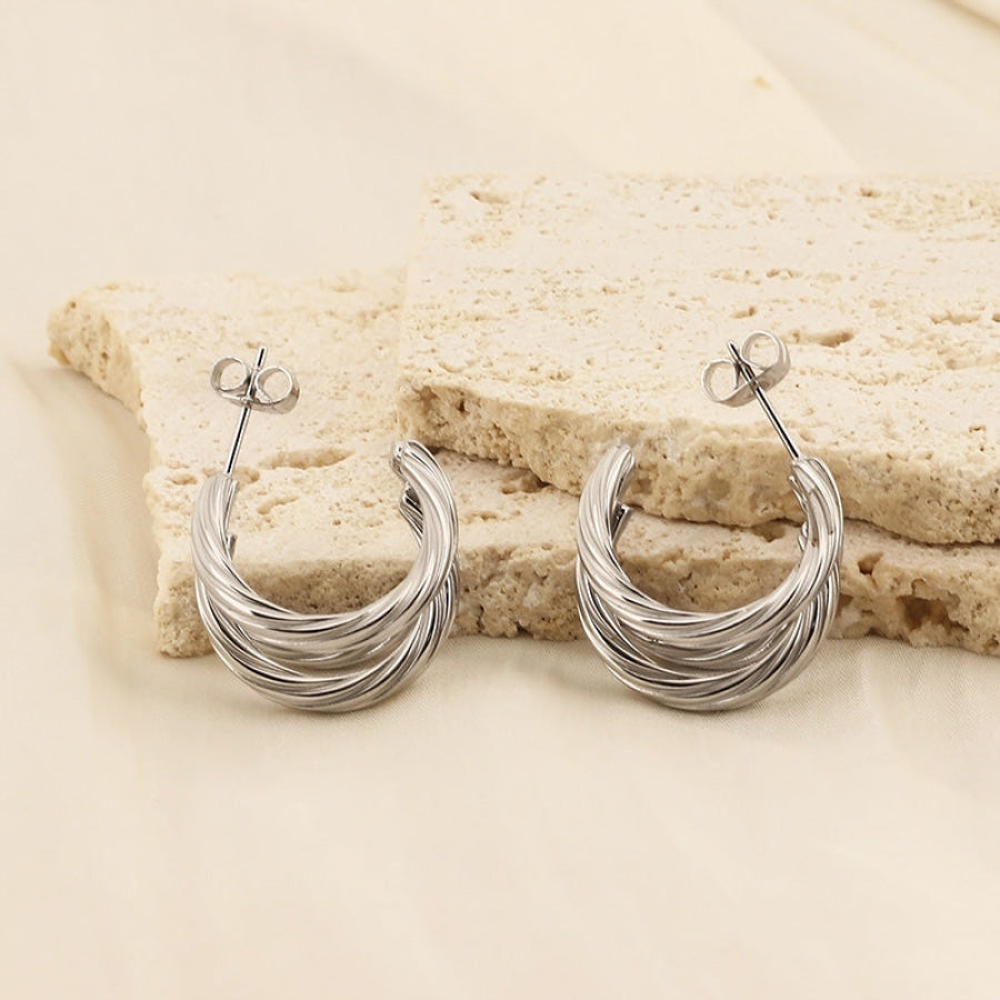 Titanium Steel Three - Layered C - Hoop Earrings Silver / One Size Apparel and Accessories
