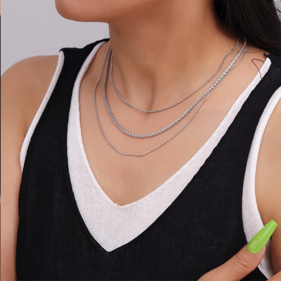 Titanium Steel Three-Layered Necklace Silver / One Size Apparel and Accessories